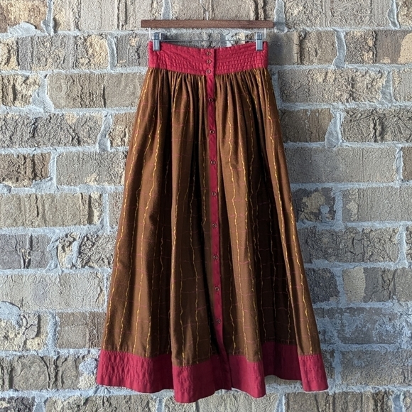 Vintage 80s Jeanne Marc Saks Fifth Avenue Boho Button Front Maxi Skirt XS - Picture 1 of 6